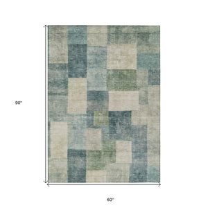 HomeRoots 5' Stylish Blue Geometric Area Rug – Durable, Washable, Indoor/Outdoor Design for Modern Spaces 5' X 8' 608263