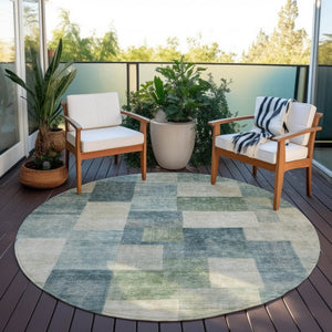 HomeRoots 5' Stylish Blue Geometric Area Rug – Durable, Washable, Indoor/Outdoor Design for Modern Spaces 8' Round 608264