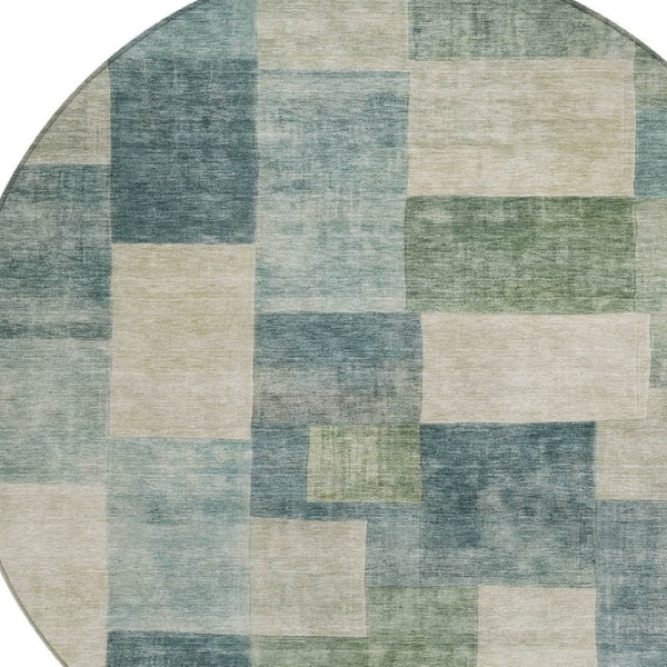 HomeRoots 5' Stylish Blue Geometric Area Rug – Durable, Washable, Indoor/Outdoor Design for Modern Spaces 8' Round 608264