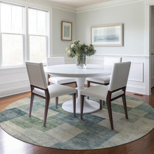 HomeRoots 5' Stylish Blue Geometric Area Rug – Durable, Washable, Indoor/Outdoor Design for Modern Spaces 8' Round 608264