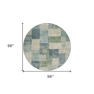 HomeRoots 5' Stylish Blue Geometric Area Rug – Durable, Washable, Indoor/Outdoor Design for Modern Spaces 8' Round 608264
