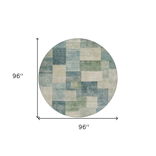 HomeRoots 5' Stylish Blue Geometric Area Rug – Durable, Washable, Indoor/Outdoor Design for Modern Spaces 8' Round 608264