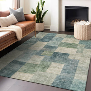 HomeRoots 5' Stylish Blue Geometric Area Rug – Durable, Washable, Indoor/Outdoor Design for Modern Spaces 8' X 10' 608265