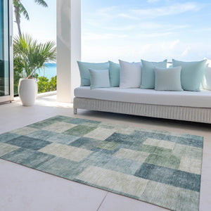 HomeRoots 5' Stylish Blue Geometric Area Rug – Durable, Washable, Indoor/Outdoor Design for Modern Spaces 9' X 12' 608266