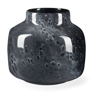 HomeRoots 9" Black Mottled Round Glass Table Vase - Handcrafted Elegance for Modern Home Decor & Floral Arrangements 608283