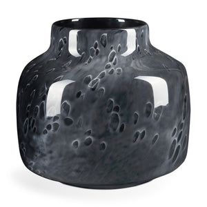 HomeRoots 9" Black Mottled Round Glass Table Vase - Handcrafted Elegance for Modern Home Decor & Floral Arrangements 608283