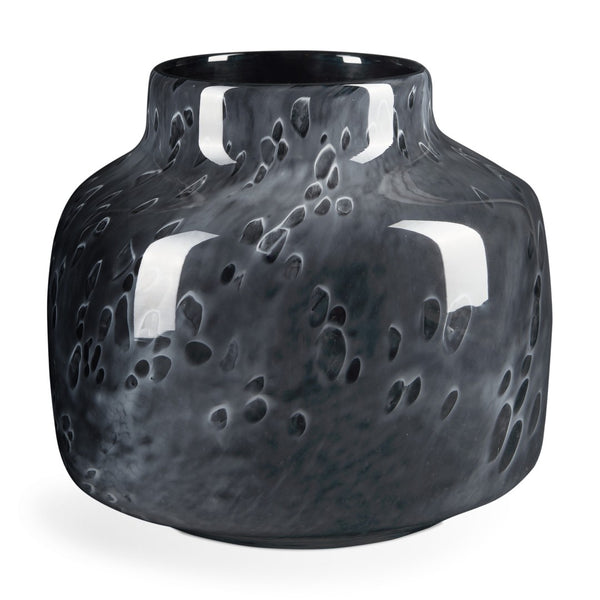 HomeRoots 9" Black Mottled Round Glass Table Vase - Handcrafted Elegance for Modern Home Decor & Floral Arrangements 608283