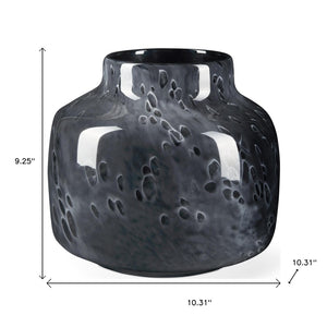 HomeRoots 9" Black Mottled Round Glass Table Vase - Handcrafted Elegance for Modern Home Decor & Floral Arrangements 608283