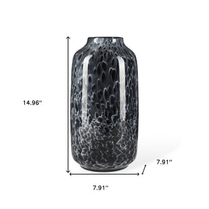 HomeRoots 15" Elegant Black Mottled Cylinder Glass Vase – Artisan Crafted, Ideal for Modern Home Decor & Gifts 608285