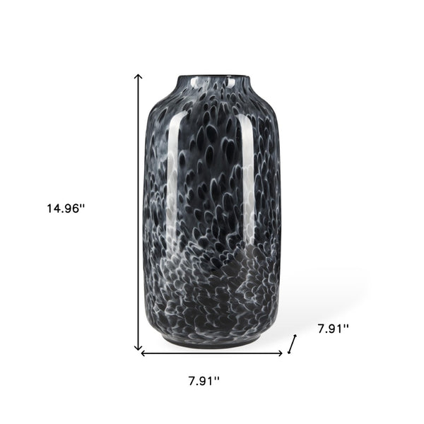 HomeRoots 15" Elegant Black Mottled Cylinder Glass Vase – Artisan Crafted, Ideal for Modern Home Decor & Gifts 608285