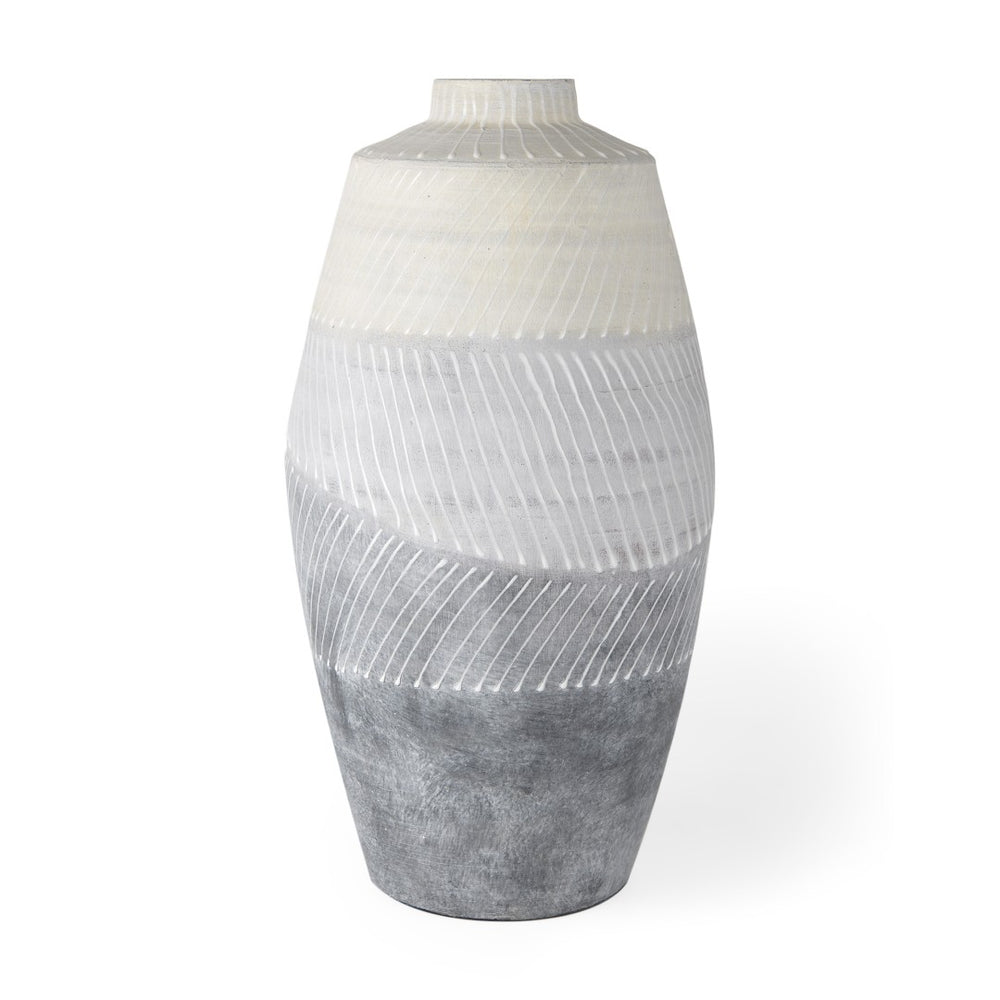 HomeRoots 17" Cream and Gray Geometric Ceramic Table Vase - Modern Decor for Floral Arrangements & Gifts 608291