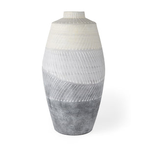 HomeRoots 17" Cream and Gray Geometric Ceramic Table Vase - Modern Decor for Floral Arrangements & Gifts 608291