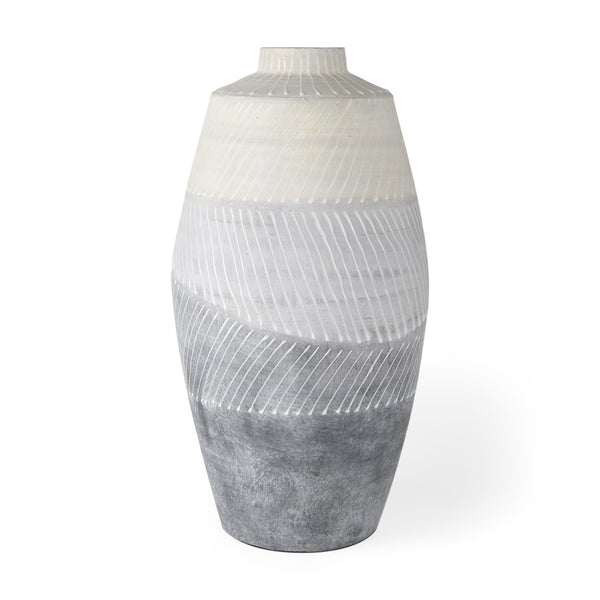 HomeRoots 17" Cream and Gray Geometric Ceramic Table Vase - Modern Decor for Floral Arrangements & Gifts 608291