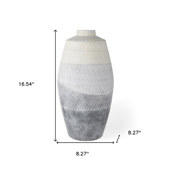 HomeRoots 17" Cream and Gray Geometric Ceramic Table Vase - Modern Decor for Floral Arrangements & Gifts 608291