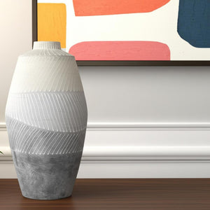 HomeRoots 17" Cream and Gray Geometric Ceramic Table Vase - Modern Decor for Floral Arrangements & Gifts 608291