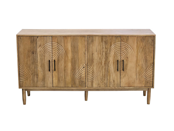 Basset Mirror Novak Server - Modern Mango Wood Design With Reeded Doors, Adjustable Shelves & Sleek Tapered Legs Natural Wood 6083-dr-576