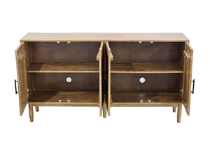 Basset Mirror Novak Server - Modern Mango Wood Design With Reeded Doors, Adjustable Shelves & Sleek Tapered Legs Natural Wood 6083-dr-576