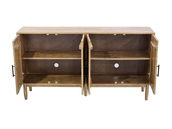 Basset Mirror Novak Server - Modern Mango Wood Design With Reeded Doors, Adjustable Shelves & Sleek Tapered Legs Natural Wood 6083-dr-576
