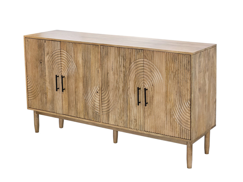 Basset Mirror Novak Server - Modern Mango Wood Design With Reeded Doors, Adjustable Shelves & Sleek Tapered Legs Natural Wood 6083-dr-576