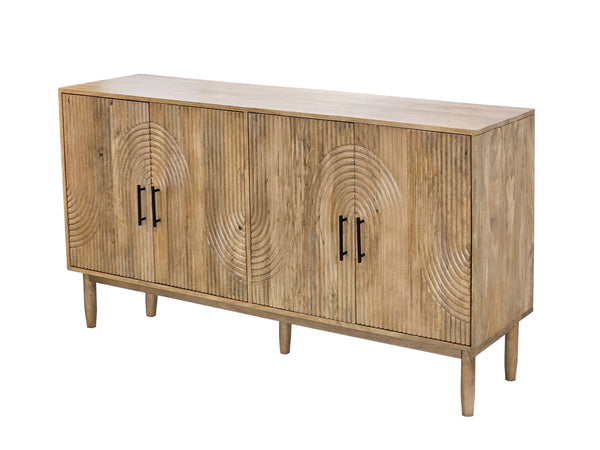 Basset Mirror Novak Server - Modern Mango Wood Design With Reeded Doors, Adjustable Shelves & Sleek Tapered Legs Natural Wood 6083-dr-576