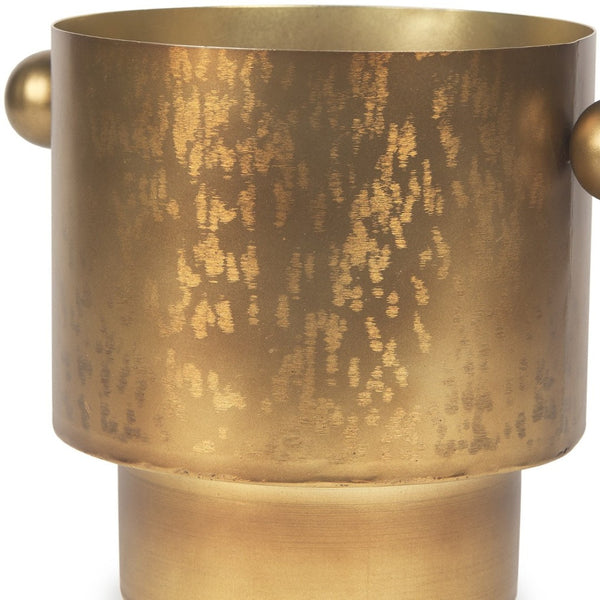 HomeRoots 9" Gold Cast Iron Round Table Vase - Luxurious Decorative Accent for Flowers & Home Decor Elegance 608300