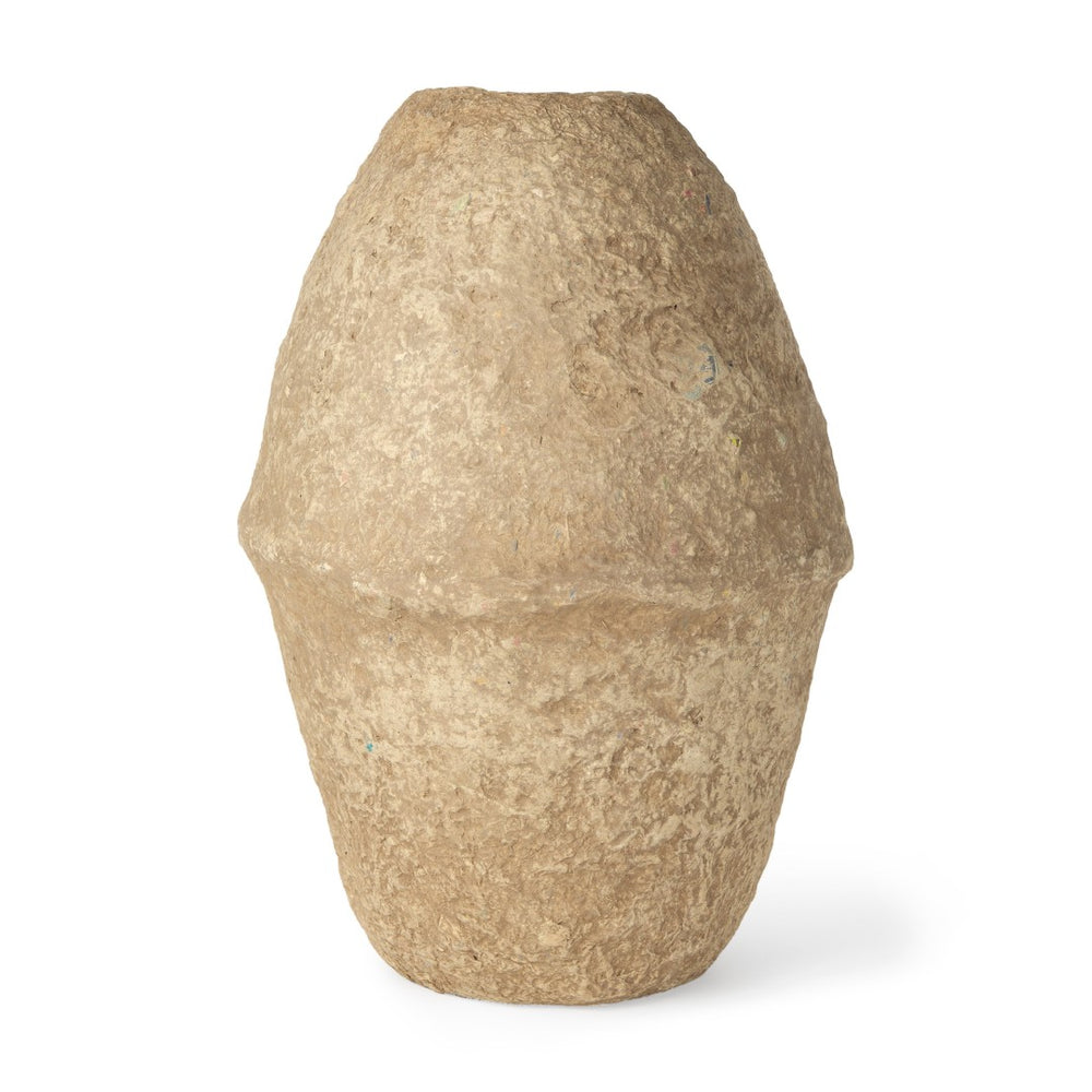 HomeRoots 18" Handcrafted Beige Paper Mache Cylinder Table Vase - Rustic Charm for Modern Decor & Florals 608301