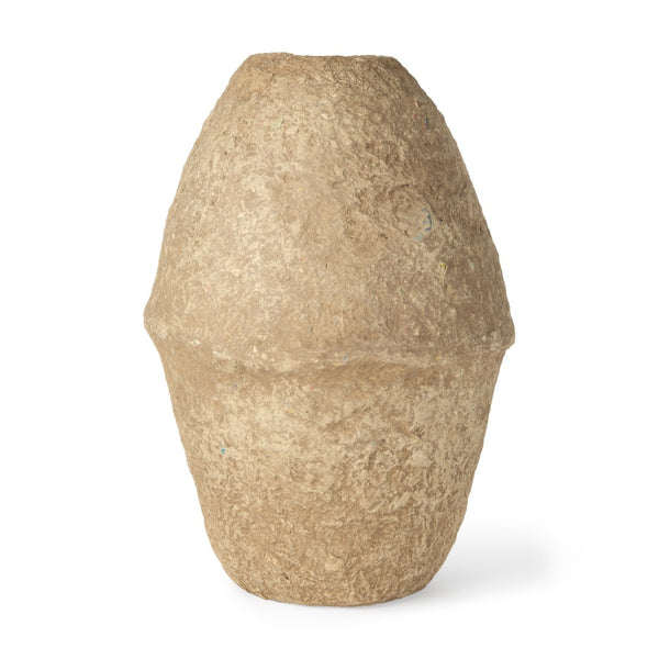 HomeRoots 18" Handcrafted Beige Paper Mache Cylinder Table Vase - Rustic Charm for Modern Decor & Florals 608301