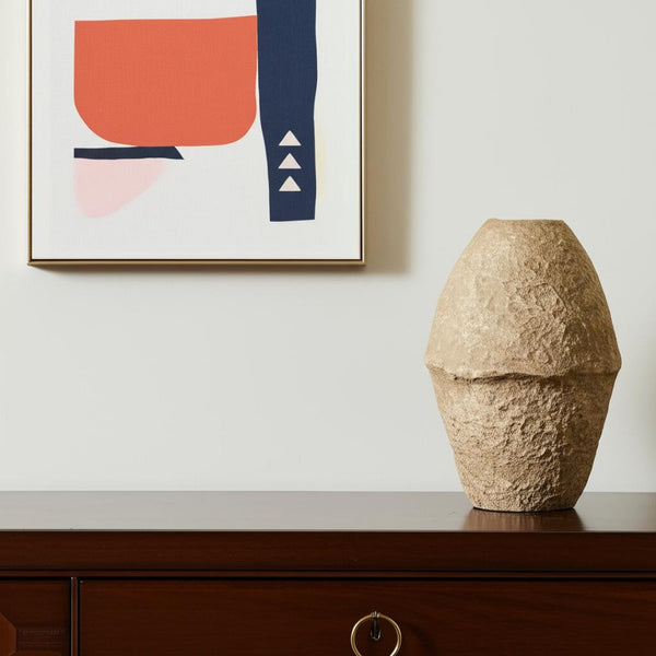 HomeRoots 18" Handcrafted Beige Paper Mache Cylinder Table Vase - Rustic Charm for Modern Decor & Florals 608301
