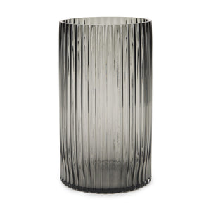 HomeRoots 11" Smoky Black Ribbed Glass Cylinder Vase – Modern Elegance for Floral Arrangements & Décor 608312