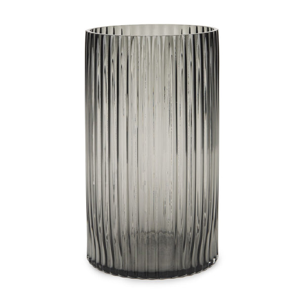 HomeRoots 11" Smoky Black Ribbed Glass Cylinder Vase – Modern Elegance for Floral Arrangements & Décor 608312