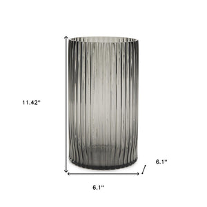 HomeRoots 11" Smoky Black Ribbed Glass Cylinder Vase – Modern Elegance for Floral Arrangements & Décor 608312