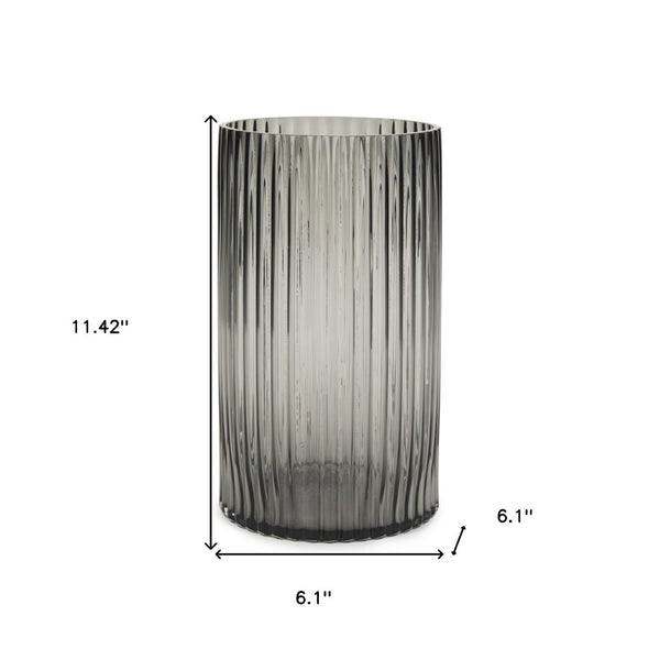 HomeRoots 11" Smoky Black Ribbed Glass Cylinder Vase – Modern Elegance for Floral Arrangements & Décor 608312