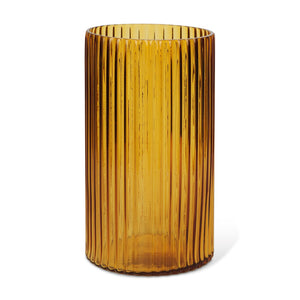 HomeRoots 11" Ribbed Amber Glass Cylinder Table Vase – Modern Accent for Home Decor & Thoughtful Gift Idea 608314