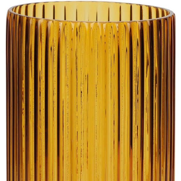 HomeRoots 11" Ribbed Amber Glass Cylinder Table Vase – Modern Accent for Home Decor & Thoughtful Gift Idea 608314