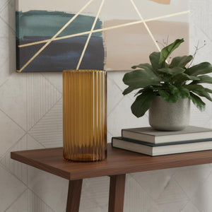 HomeRoots 11" Ribbed Amber Glass Cylinder Table Vase – Modern Accent for Home Decor & Thoughtful Gift Idea 608314