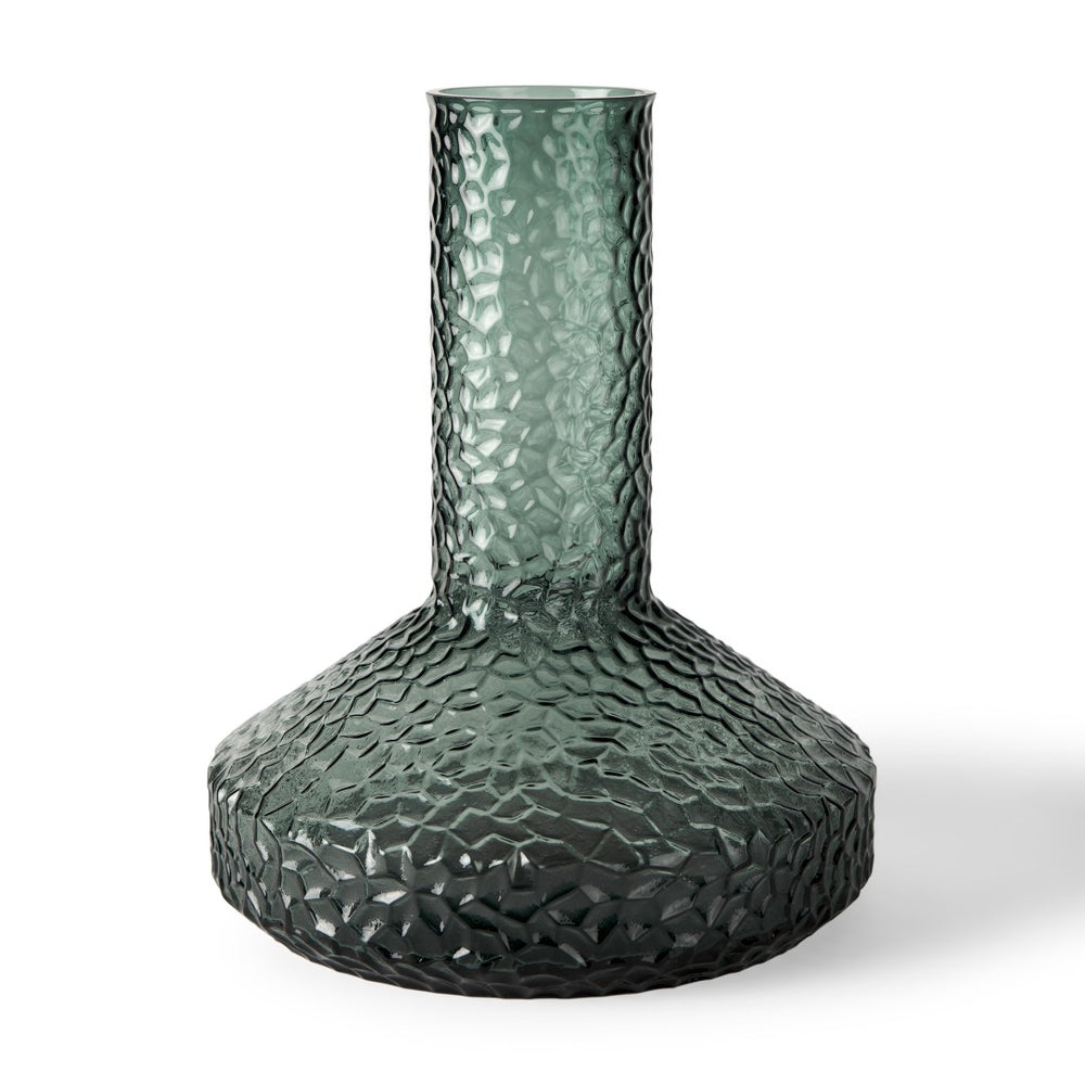 HomeRoots 12" Green Faceted Glass Table Vase - Modern Decorative Accent for Floral Arrangements & Home Décor 608316