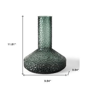 HomeRoots 12" Green Faceted Glass Table Vase - Modern Decorative Accent for Floral Arrangements & Home Décor 608316