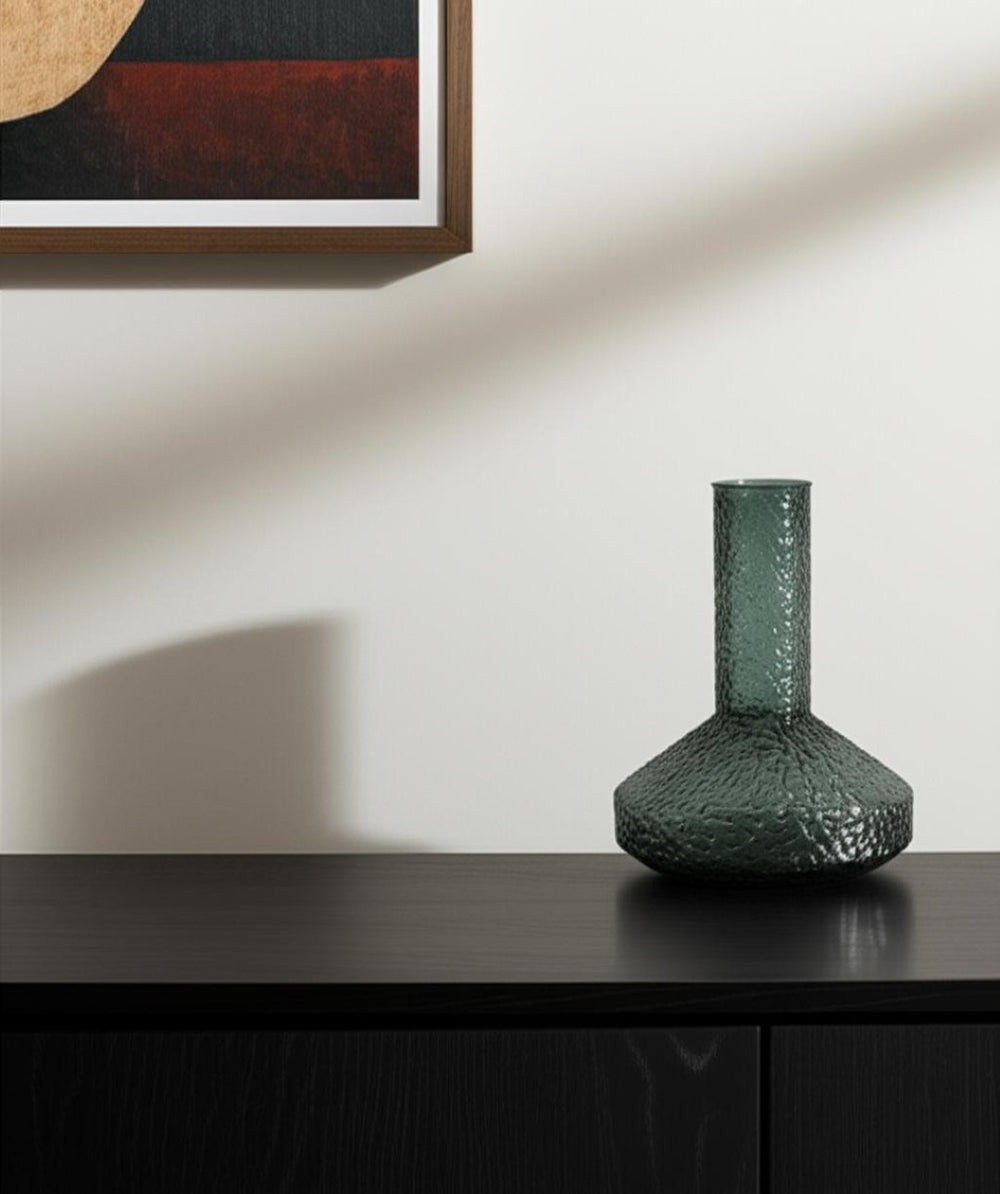 HomeRoots 12" Green Faceted Glass Table Vase - Modern Decorative Accent for Floral Arrangements & Home Décor 608316