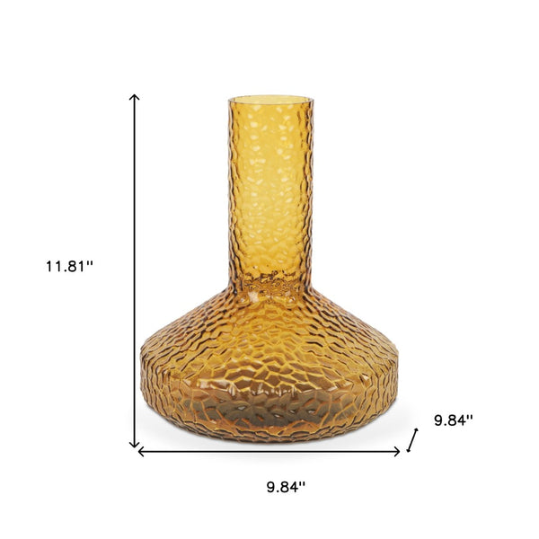HomeRoots 12" Amber Glass Faceted Table Vase – Elegant Centerpiece for Dried Flowers, Perfect Gift for Any Occasion 608318