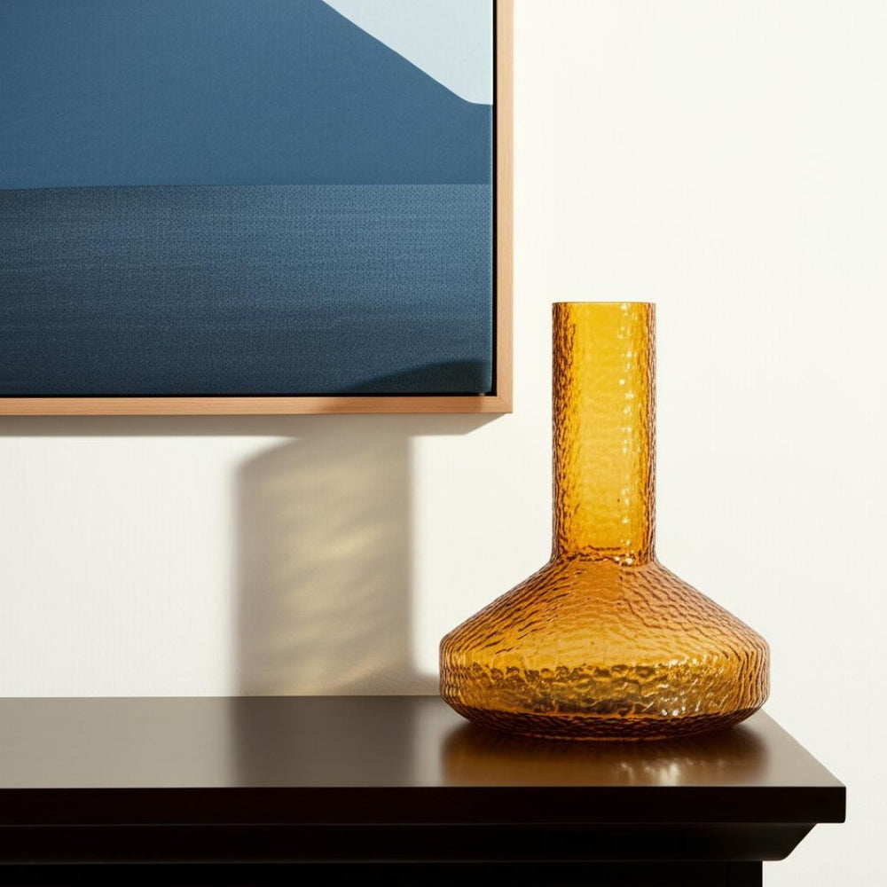 HomeRoots 12" Amber Glass Faceted Table Vase – Elegant Centerpiece for Dried Flowers, Perfect Gift for Any Occasion 608318