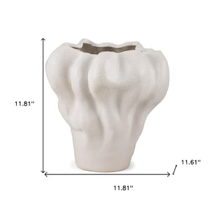 HomeRoots 12" Cream Abstract Ceramic Table Vase - Modern Sculptural Home Accent for Floral Displays & Décor 608337