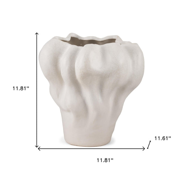 HomeRoots 12" Cream Abstract Ceramic Table Vase - Modern Sculptural Home Accent for Floral Displays & Décor 608337