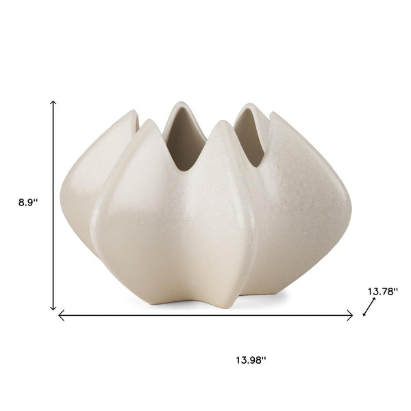 HomeRoots 9" Cream Sculptural Ceramic Table Vase – Modern Art Piece for Floral Arrangements & Home Décor Accent 608338