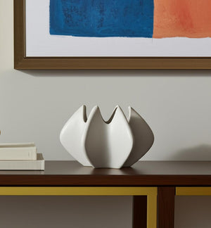 HomeRoots 9" Cream Sculptural Ceramic Table Vase – Modern Art Piece for Floral Arrangements & Home Décor Accent 608338