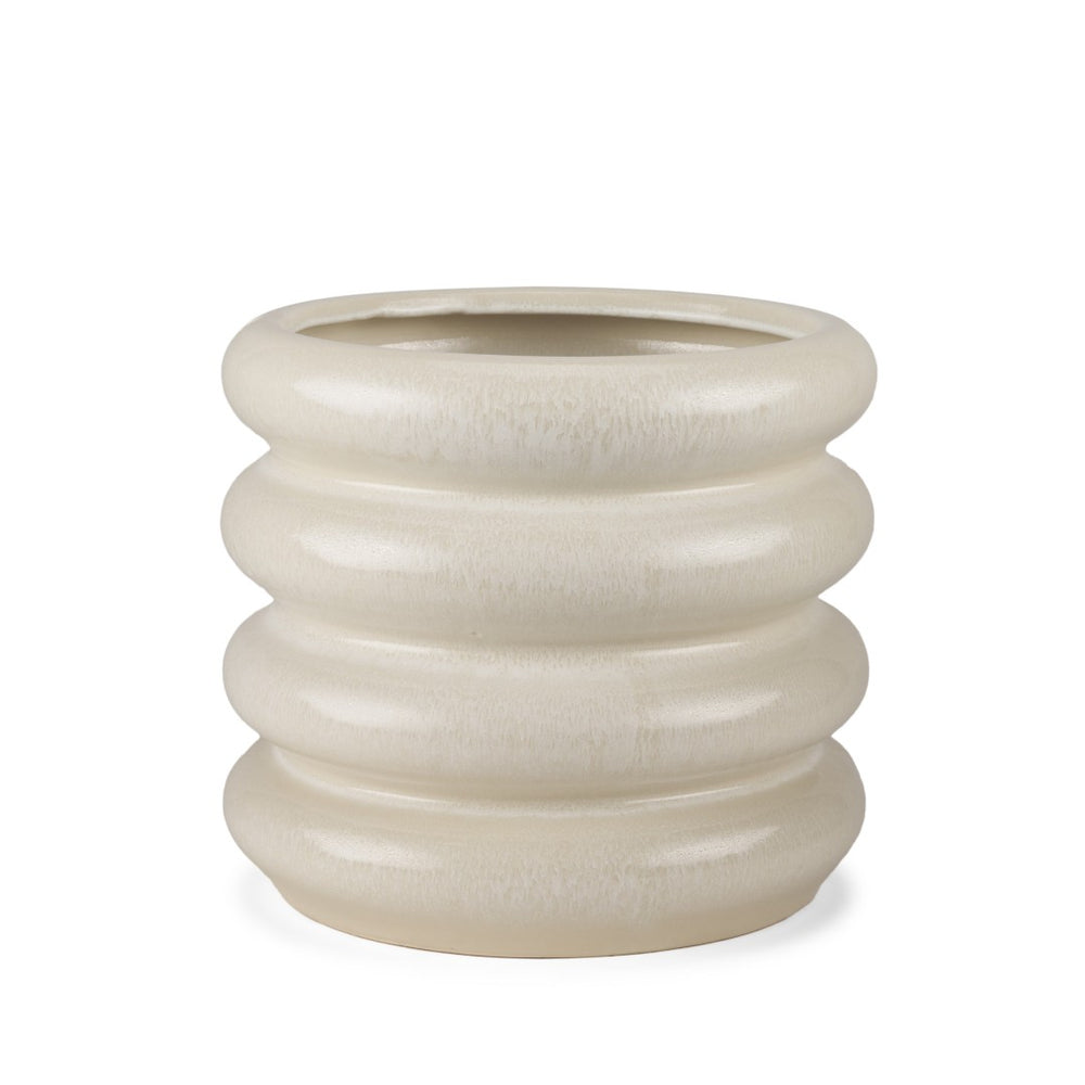 HomeRoots 12" Cream Cylinder Ceramic Table Vase - Modern Minimalist Design for Floral Arrangements & Decor Accents 608340