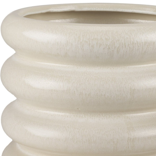 HomeRoots 12" Cream Cylinder Ceramic Table Vase - Modern Minimalist Design for Floral Arrangements & Decor Accents 608340