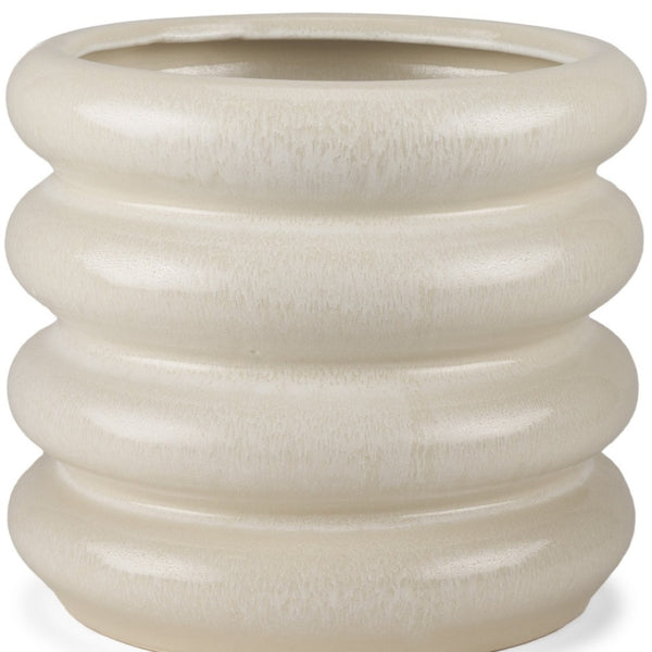 HomeRoots 12" Cream Cylinder Ceramic Table Vase - Modern Minimalist Design for Floral Arrangements & Decor Accents 608340