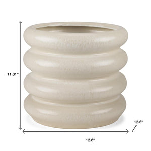 HomeRoots 12" Cream Cylinder Ceramic Table Vase - Modern Minimalist Design for Floral Arrangements & Decor Accents 608340