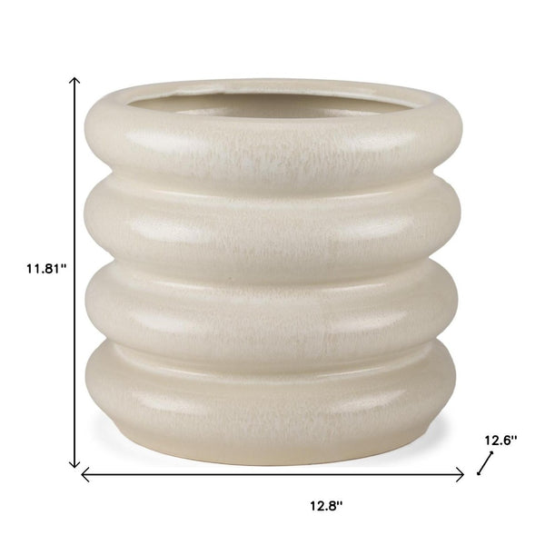 HomeRoots 12" Cream Cylinder Ceramic Table Vase - Modern Minimalist Design for Floral Arrangements & Decor Accents 608340