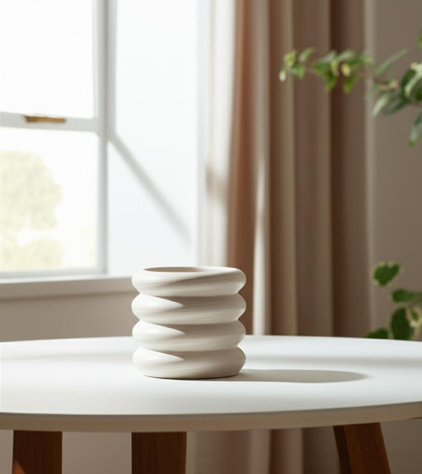 HomeRoots 12" Cream Cylinder Ceramic Table Vase - Modern Minimalist Design for Floral Arrangements & Decor Accents 608340